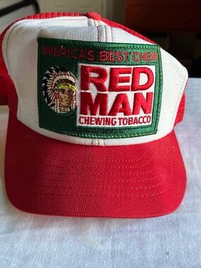 Logo Red & White Trucker Hat Red Man